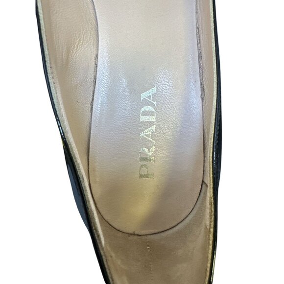 Prada Black Patent Leather Peep Toe Heels w/Bow Accent Size 7 - Picture 7 of 9